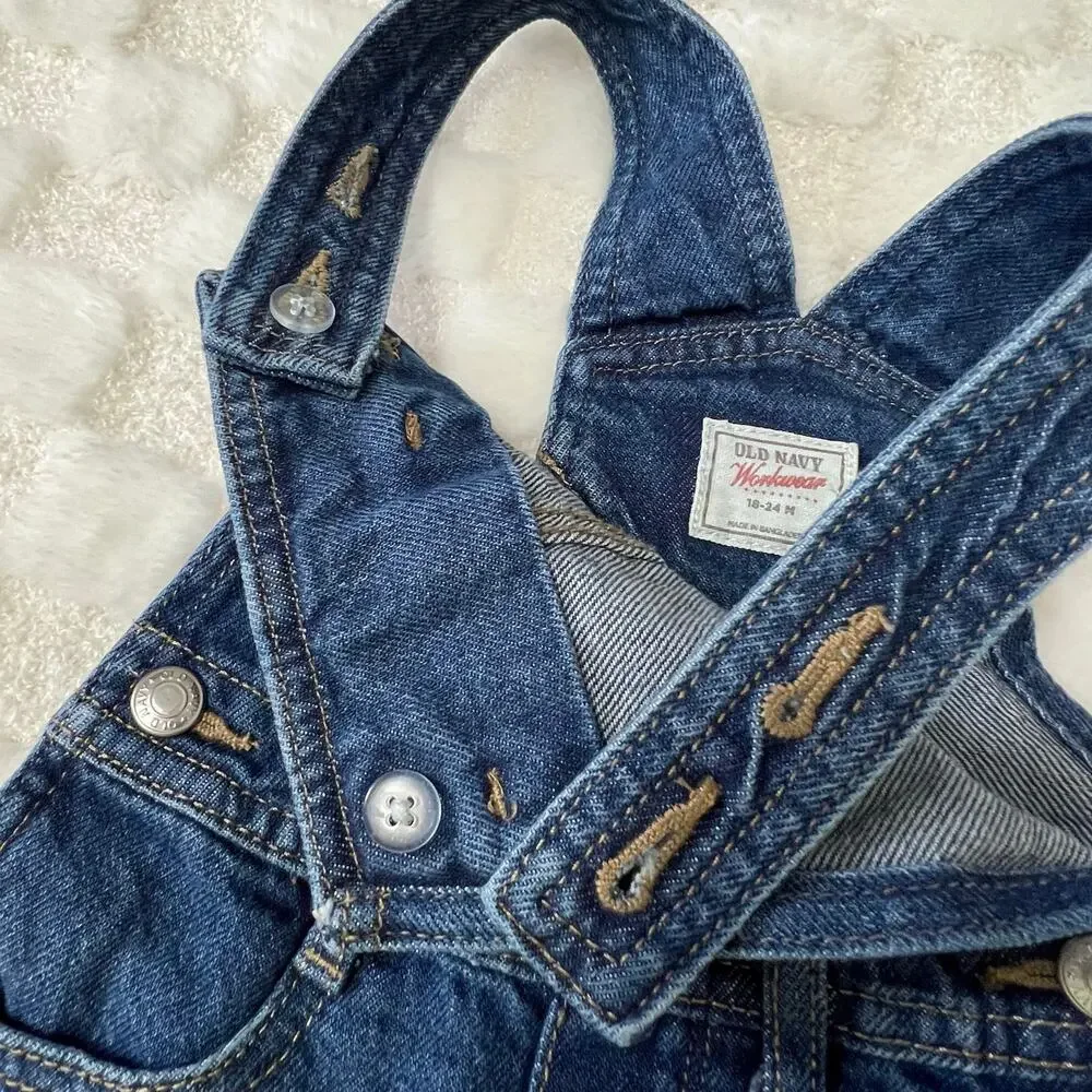 Old Navy Workwear Baby Denim Overalls 18-24 Months Snap Leg Toddler